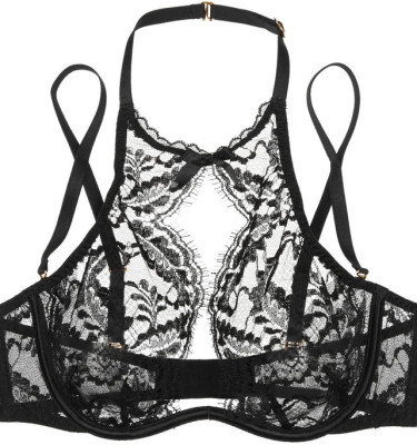 AGENT PROVOCATEUR KENDALL STRETCH-LEAVERS LACE AND TULLE PLUNGE BRA